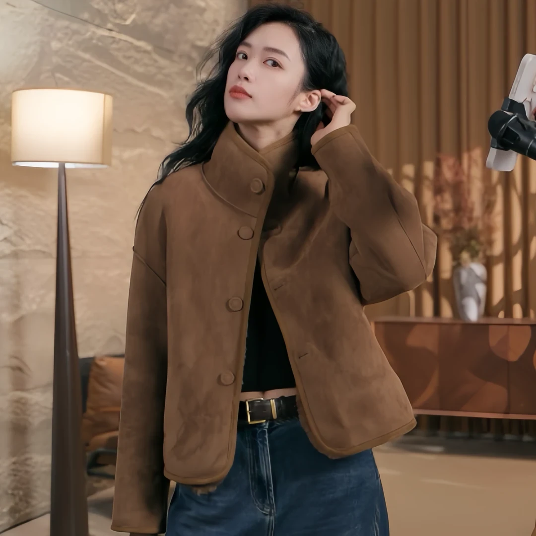 【SHAN】秋冬立领短款外套复古宽松毛呢韩版小个子时尚休闲