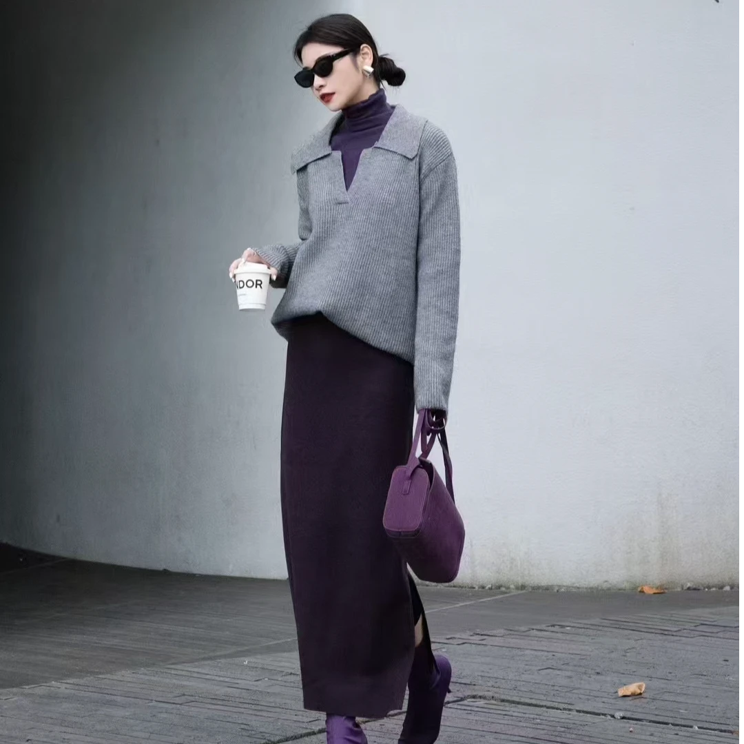 秋冬2024新款显瘦A字直筒半身裙女时尚休闲高腰垂坠感中长款裙子