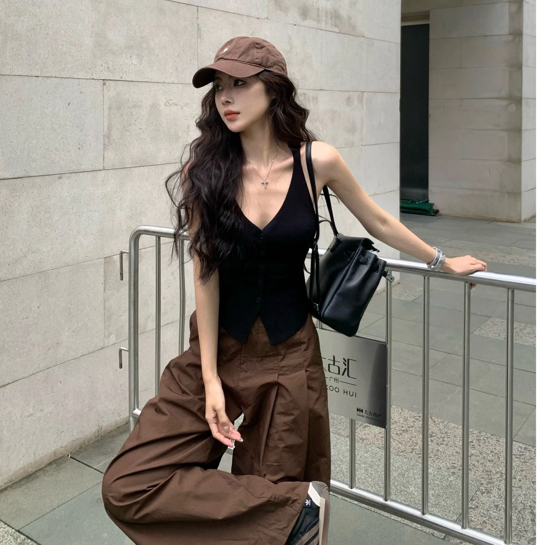 2025夏季新款辣妹短款打底美背无袖背心马甲显瘦性感挂脖复古法式