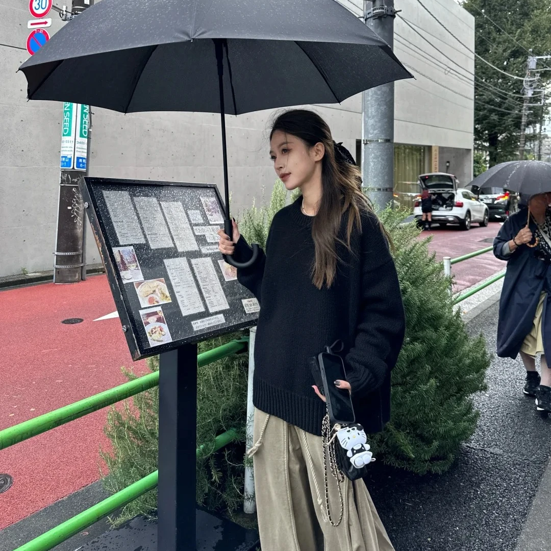 高级感压褶半身裙女2024秋季新款高腰显瘦宽松A字裙简约垂感长裙