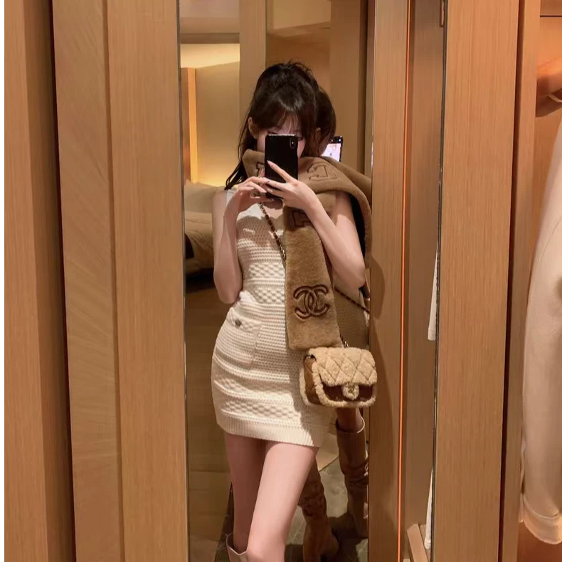 2025春季新款时尚连衣裙无袖针织性感辣妹短款休闲百搭洋气连衣裙