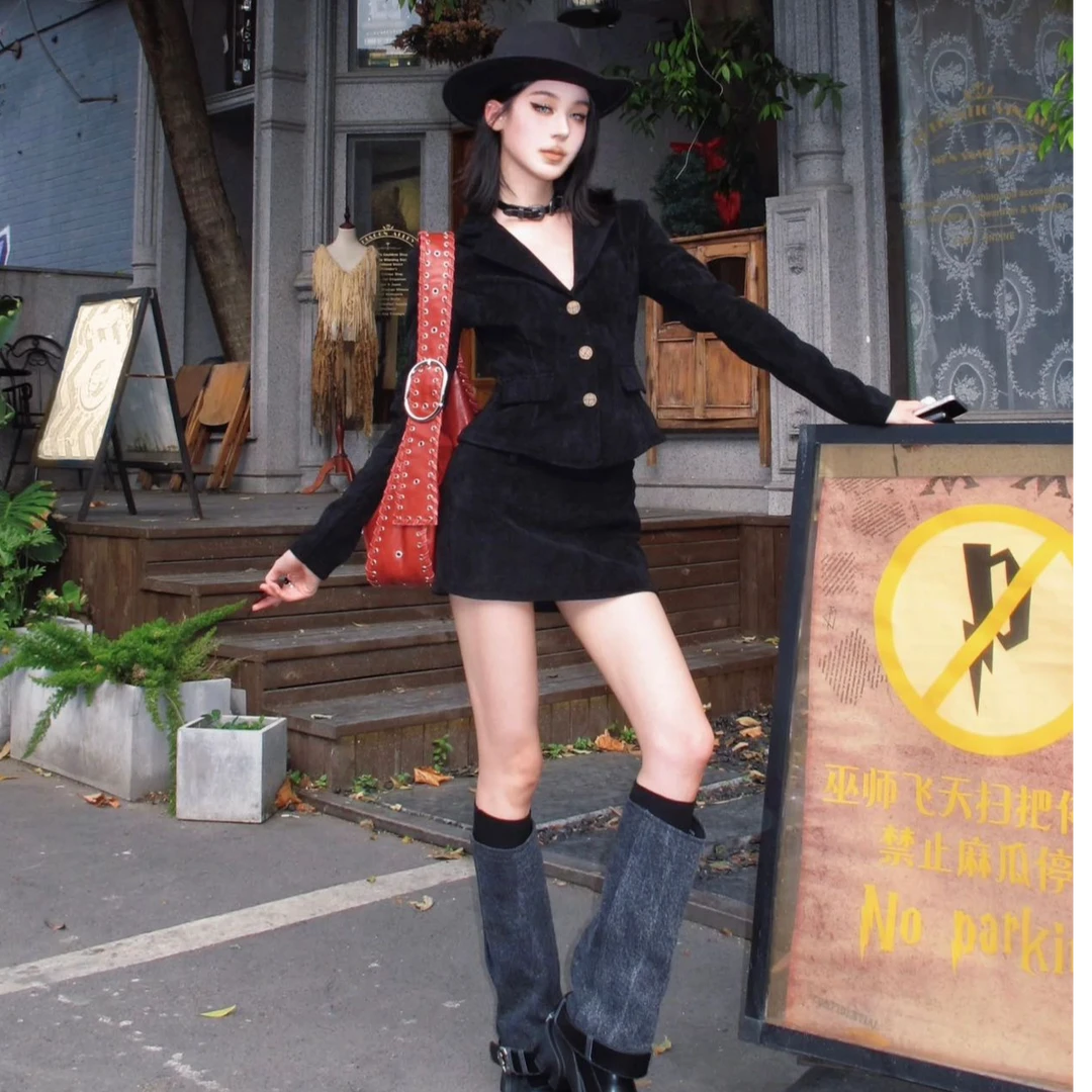 2024秋季新款时尚套装显瘦气质百搭洋气长袖黑色小香风套装复古女