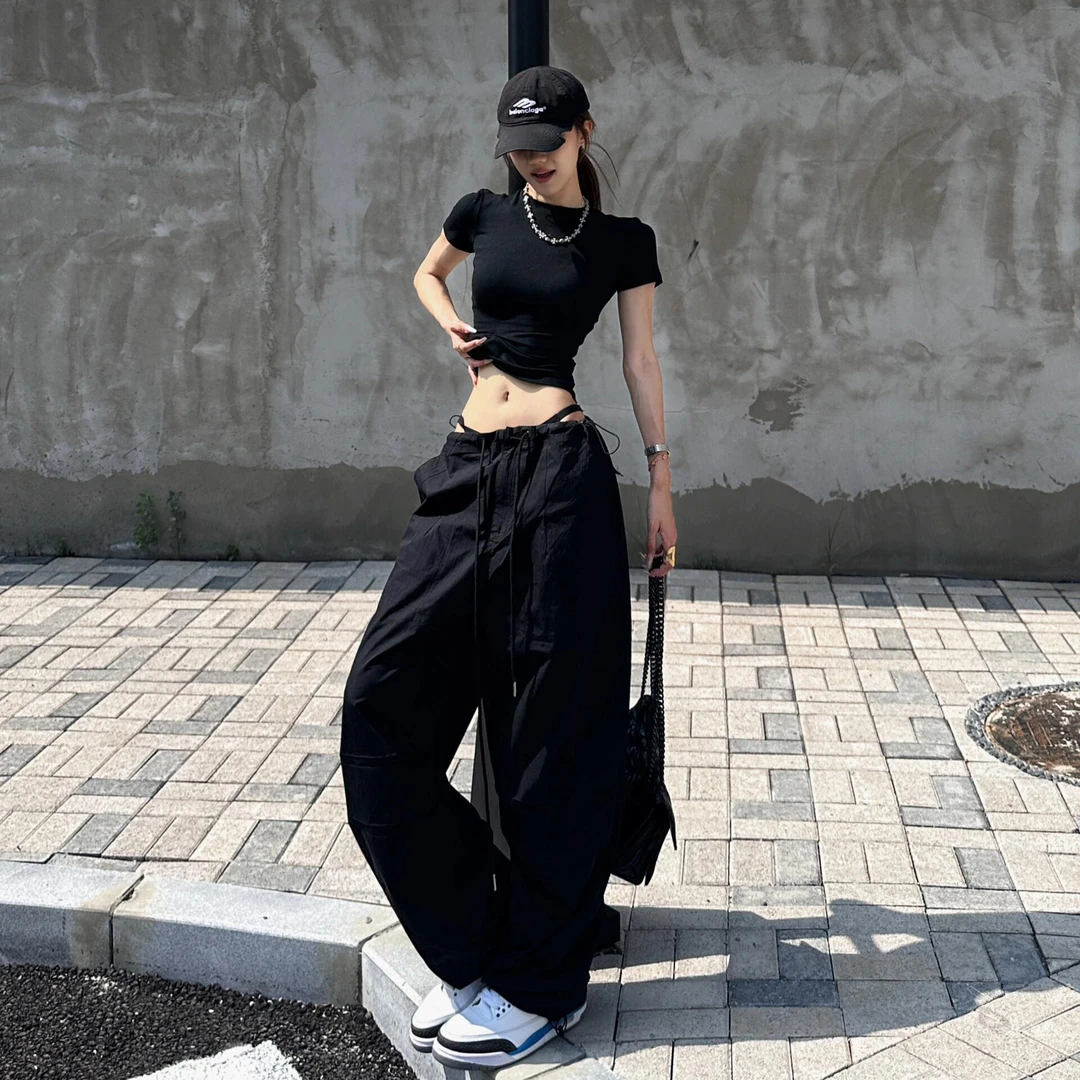 美式辣妹黑色正肩短袖t恤女夏季短款修身紧身内搭打底衫圆领上衣