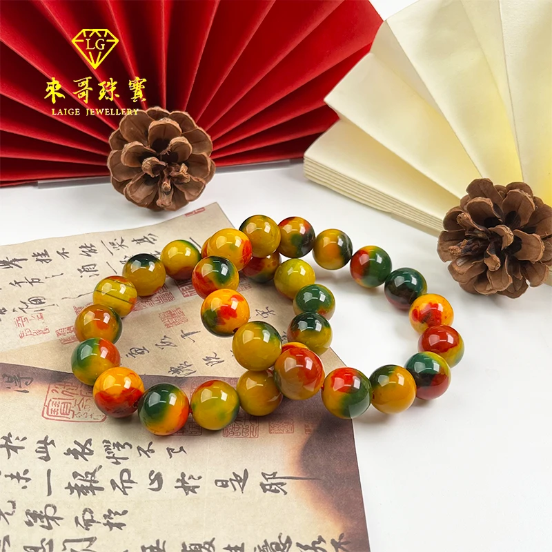 【来哥严选】长白山太岁肉灵芝长寿石红绿黄圆珠手串多样性发一件
