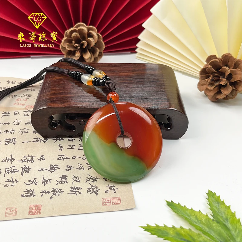 女神节福利【来哥严选】七彩孔雀盐源药王石复古国风大平安扣吊坠