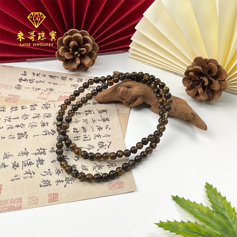 年终好礼【来哥珠宝】满黑满药药珀灵草珀三圈时尚百搭手串k6