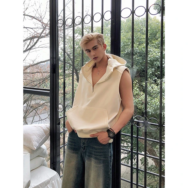 徐志滨SOLEIL美式街头连帽背心男外套无袖T恤春季馬甲坎肩运动
