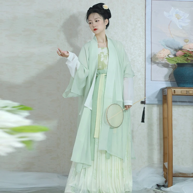 青衫墨子研原创宋制汉服女成人长干寺吊带对襟长衫飞机袖春夏