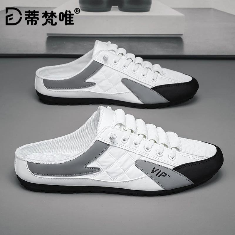 包头拖夏季男鞋透气外穿防臭懒人一脚蹬半拖鞋白色休闲无后跟潮鞋