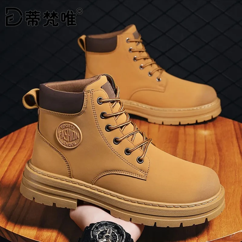 马丁靴男鞋夏季高帮工装短靴男英伦风复古潮鞋防水防滑机车大黄靴
