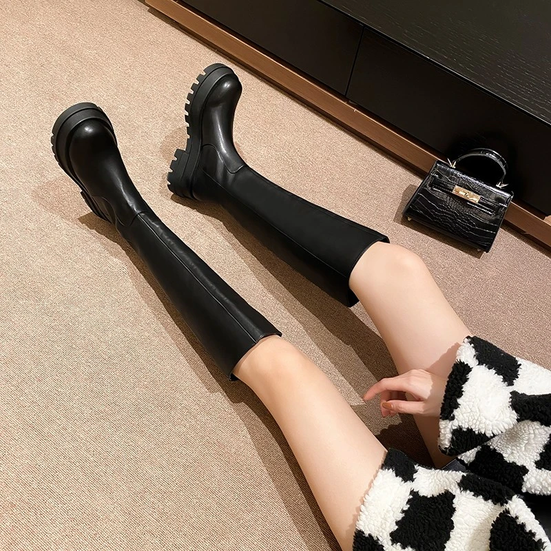 小个子女靴增高不过膝骑士靴女 秋冬季真皮高筒靴长筒单靴女