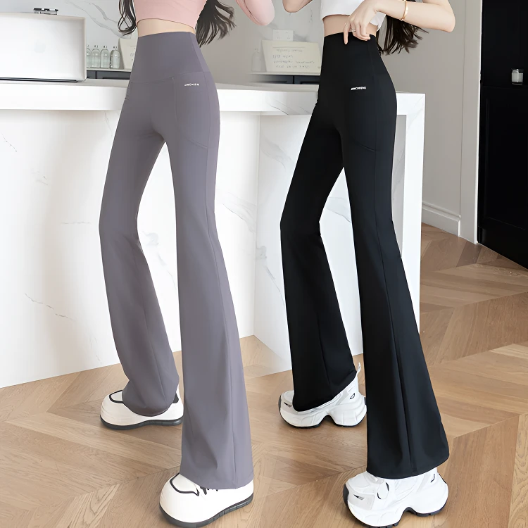 双口袋喇叭裤黑金提臀鲨鱼裤秋冬外穿大码时尚高腰修身显瘦打底裤