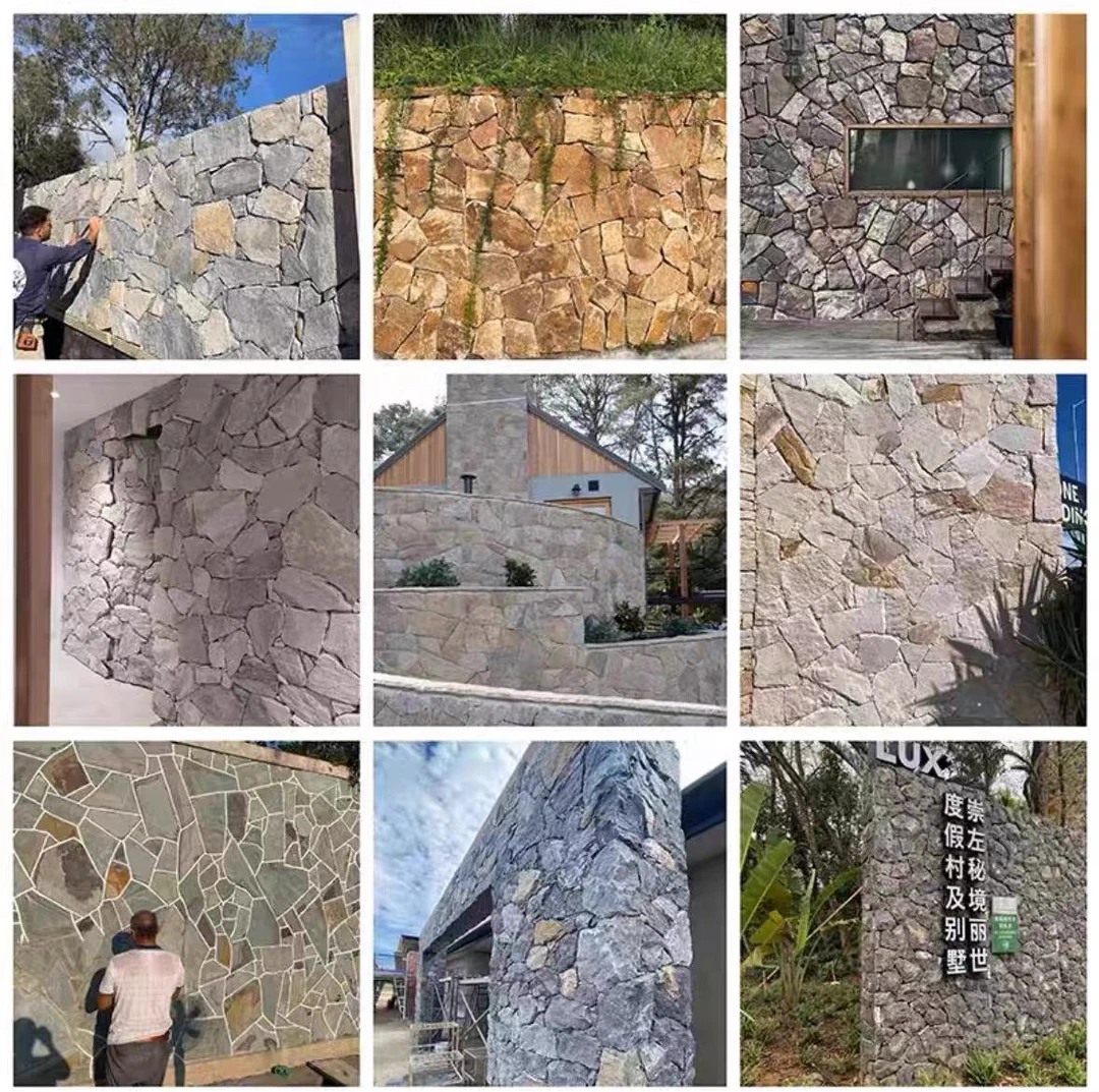 天然文化石不规则乱石片电视背景墙乡村美式别墅壁炉毛石庭院墙砖