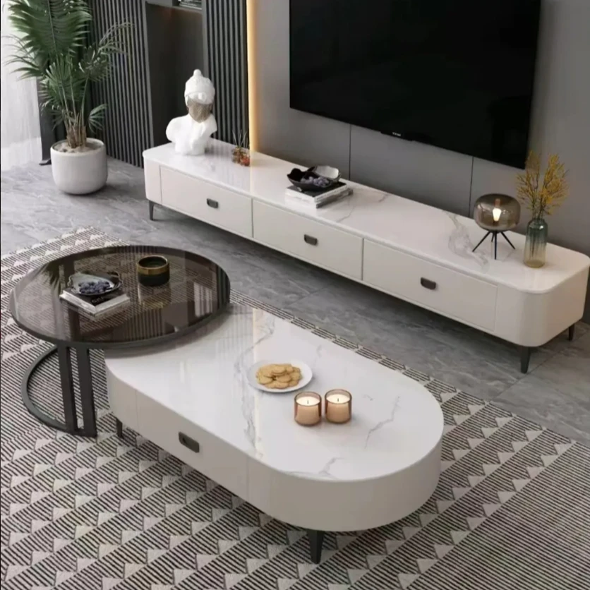 简约现代岩板茶几电视柜组合客厅家用小户型轻奢极简储物轻奢茶几