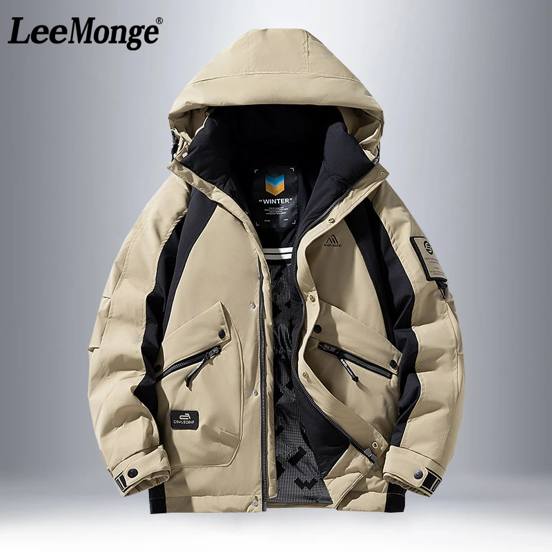 LeeMonge潮牌工装羽绒服男士户外时尚潮流休闲宽松连帽防寒服外套