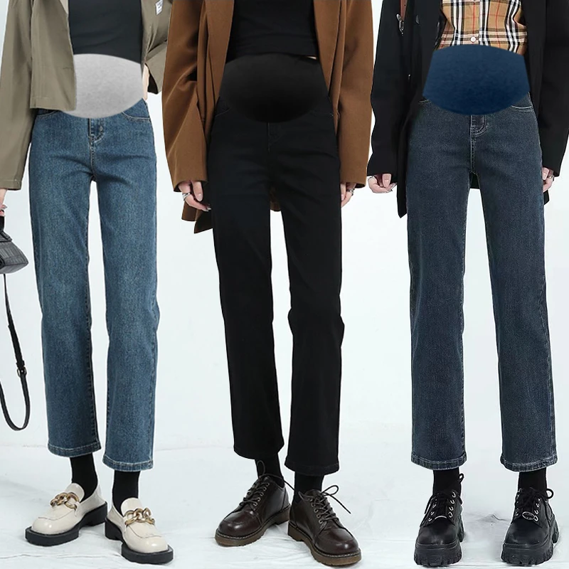 孕妇裤子春秋薄款外穿烟管九分牛仔裤秋季直筒裤宽松外穿小个子