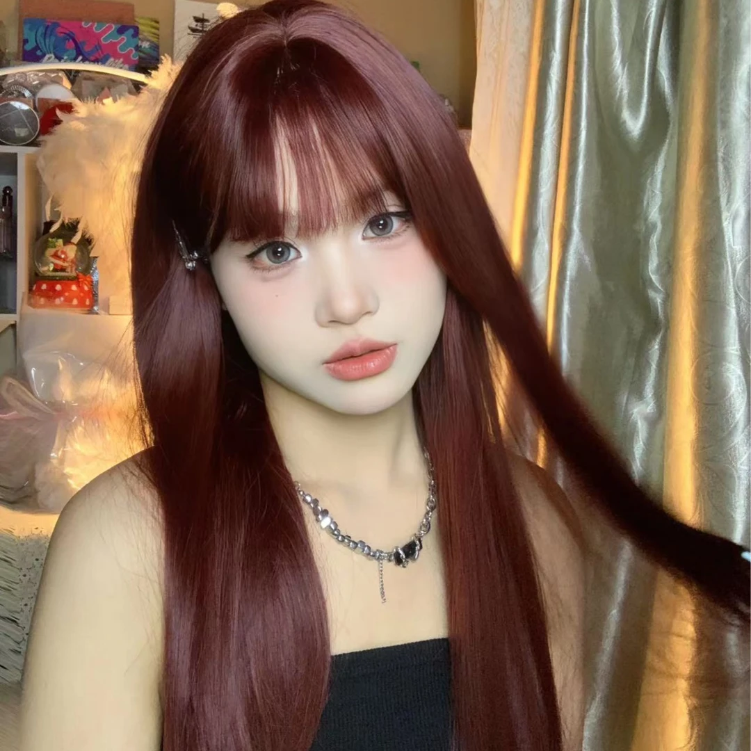 假发女长发长直发浆果红网红新款全头套