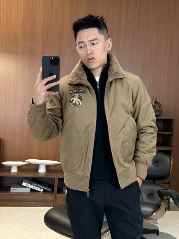 Tbtm-冬款加绒加厚羊羔绒抗寒美式空军棉衣