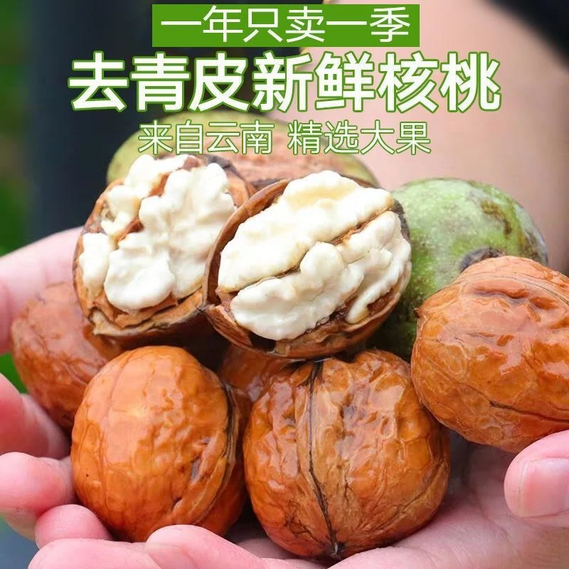 鲜核桃2025青皮核桃去皮湿核桃陕西绿皮薄皮现摘嫩核桃送工具
