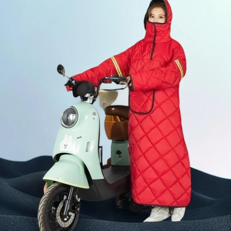 秋冬款户外挡风衣高档加绒防寒新款加厚御寒服大罩衣连帽双面护膝