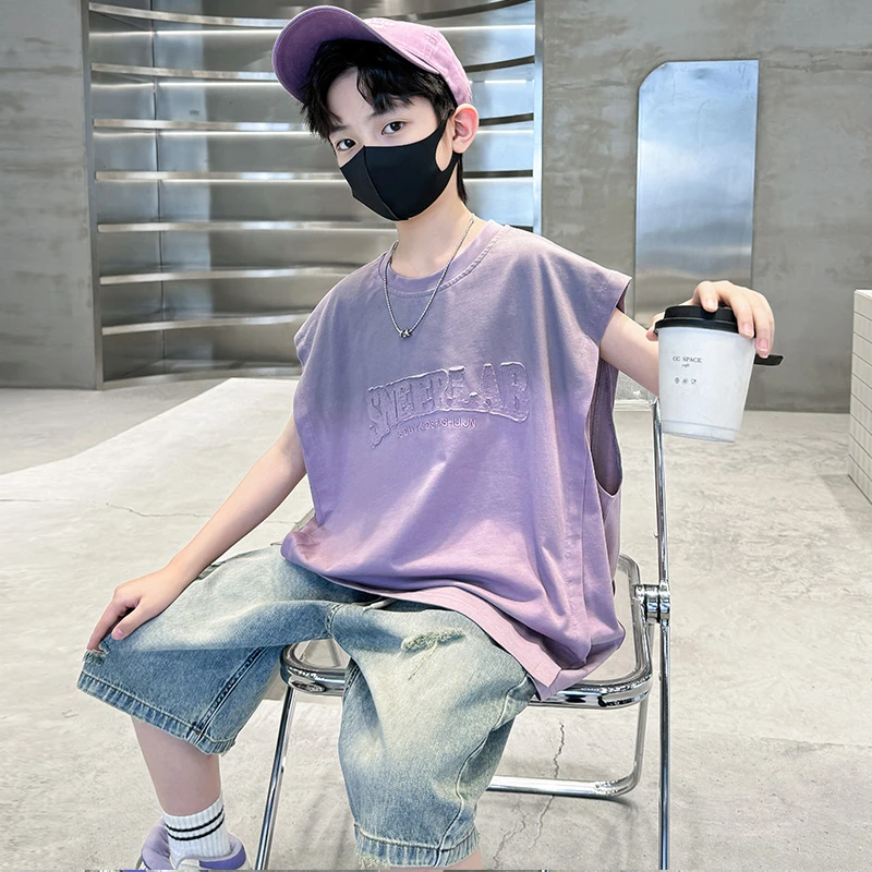 男童夏装无袖T恤2025新款夏季中大童纯棉背心夏款男孩宽松儿童潮t