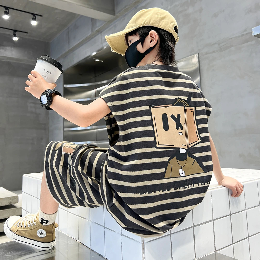儿童装男童夏装无袖套装2025新款夏季中大童运动帅气夏款男孩时髦