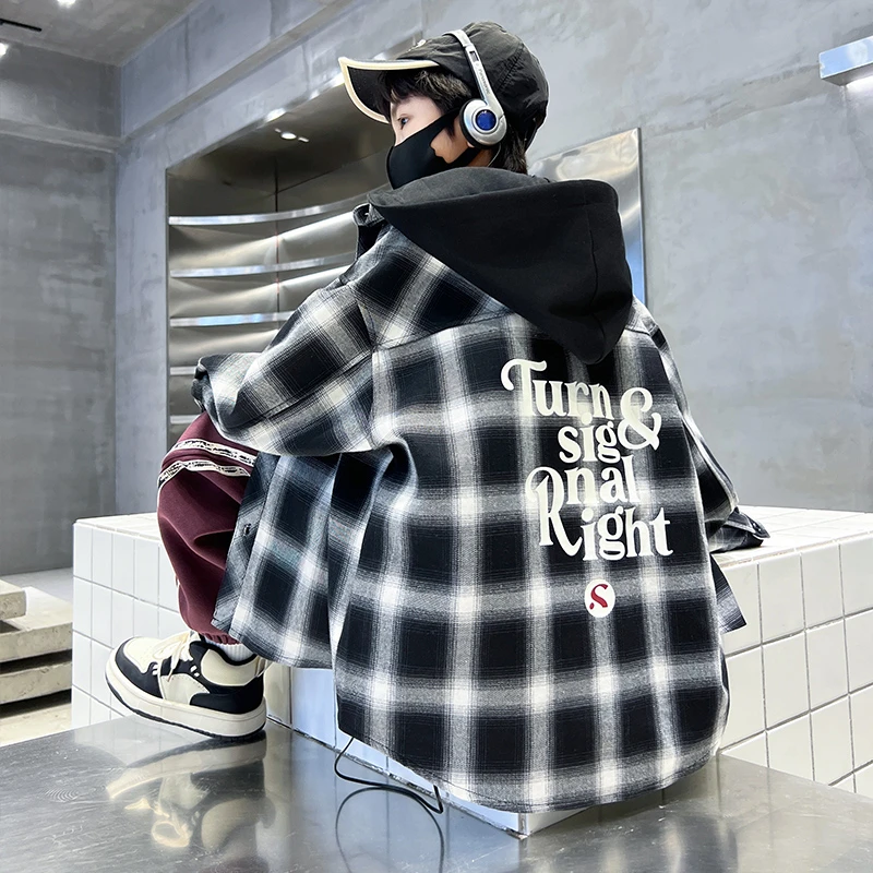 儿童装男童秋装衬衫外套2024新款中大童春秋款男孩洋气格子上衣潮