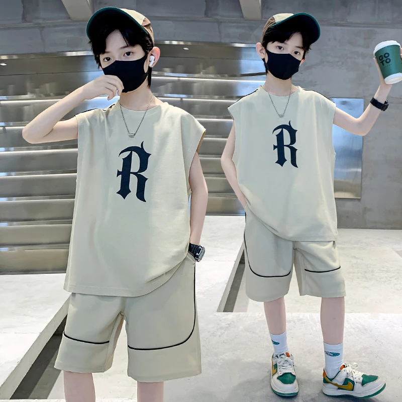 男童夏装套装2025新款儿童无袖背心运动痞帅炸炸街中大童夏季薄款