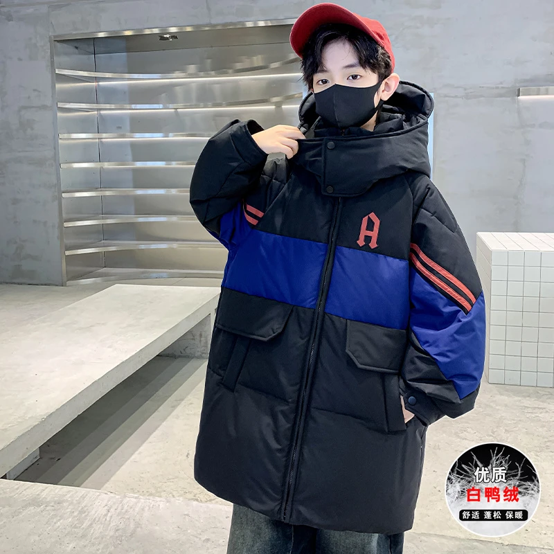 男童羽绒服冬装2024新款中大儿童冬季中长款外套白鸭绒男孩加厚潮