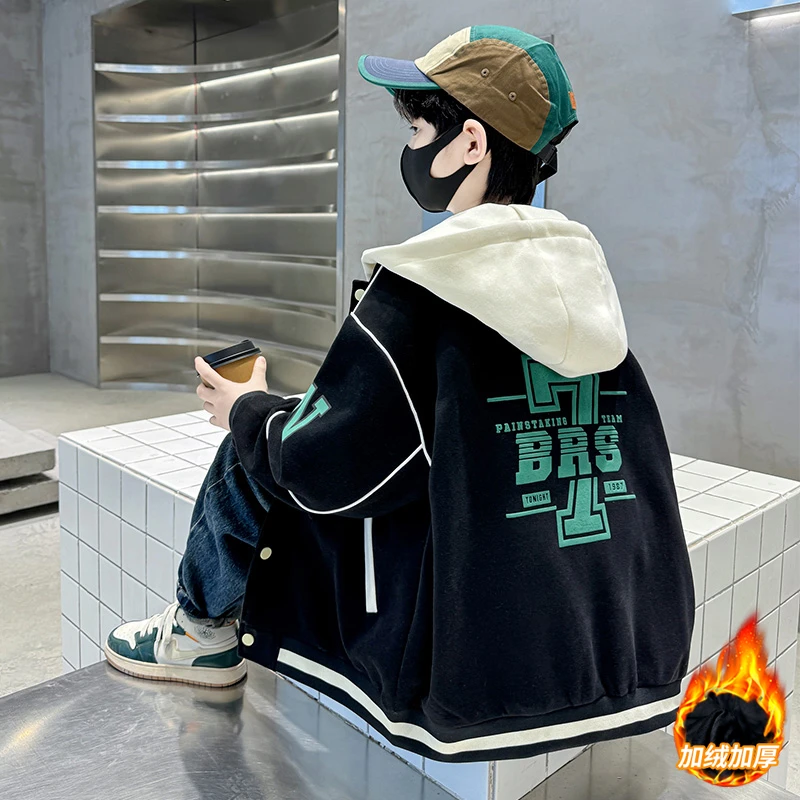 男童秋冬棒球服夹棉加厚外套2025新款中大儿童冬装男孩保暖酷帅气