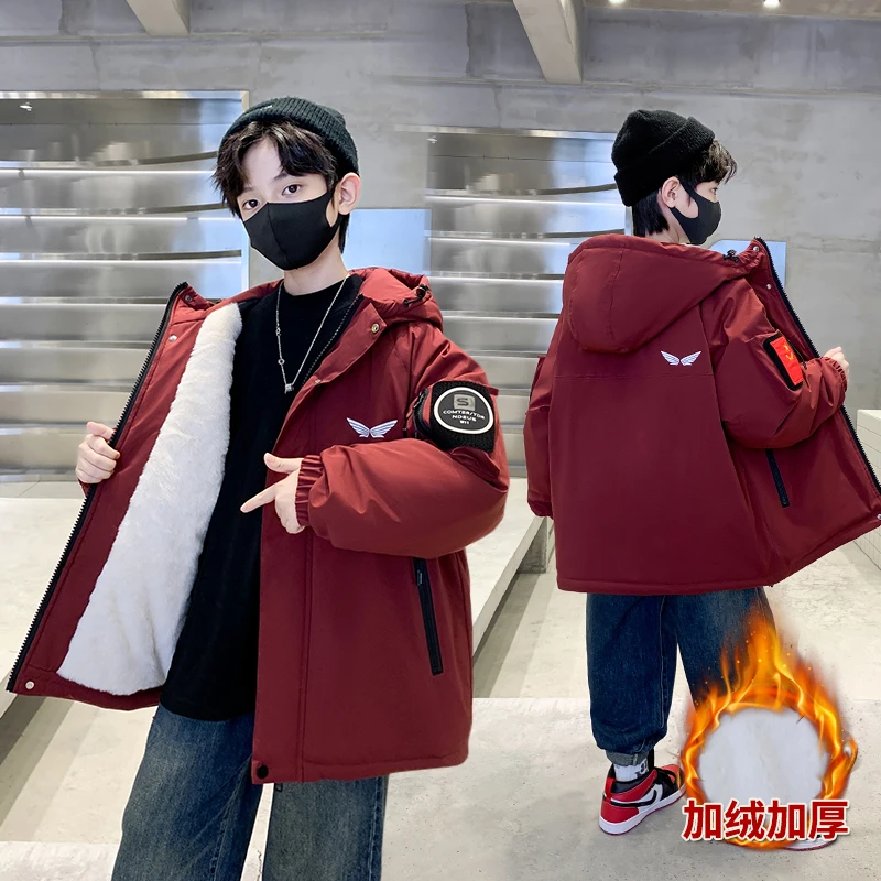 男童外套秋冬款2025新款儿童装男孩冬季棉服加绒加厚中长款派克服