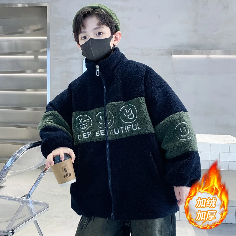 男童外套冬装羊羔绒加绒加厚2025新款大童秋冬儿童毛毛衣男孩冬款