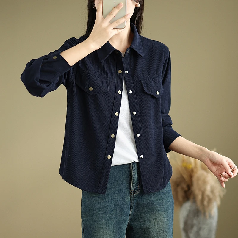 小个子短款灯芯绒休闲夹克时尚春季秋冬宽松2024万能百搭打底衫