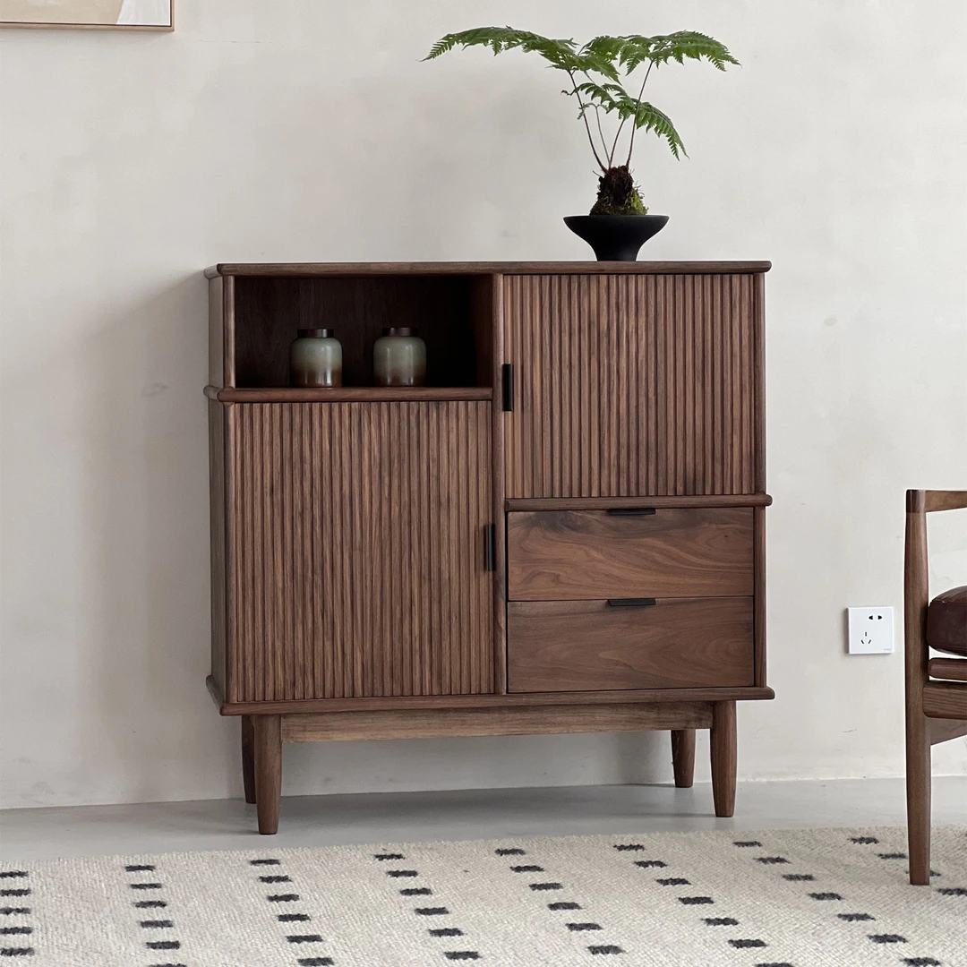 [蜂鸟餐边柜]新中式北美黑胡桃木实木茶室茶叶茶杯器具储物餐边柜