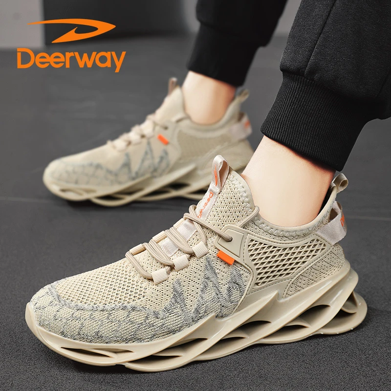 Deerway/德尔惠运动男鞋飞织网面轻便透气潮鞋户外跑步百搭休闲鞋