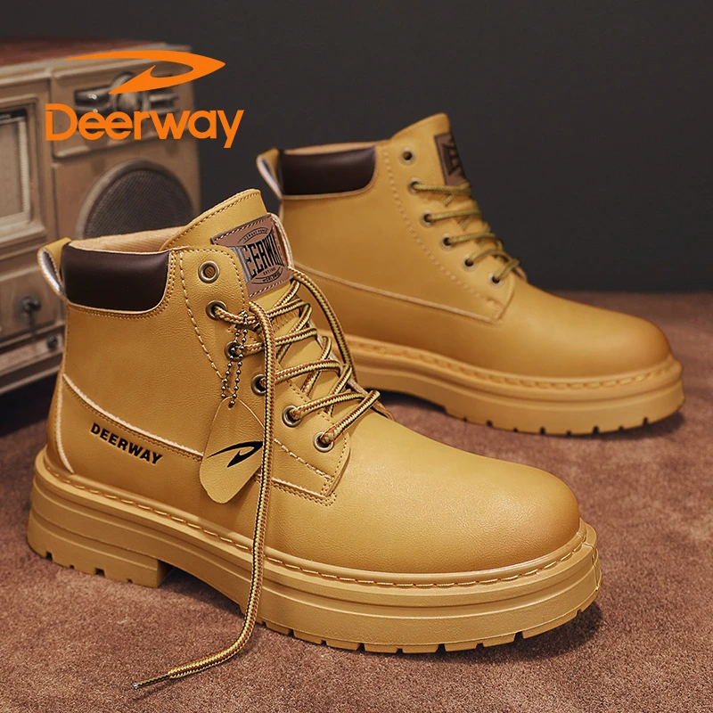 Deerway/德尔惠冬季潮流百搭厚底高帮马丁靴男士复古英伦风大黄靴