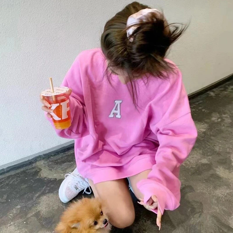 2024新款简约显瘦百搭蜜桃粉色卫衣圆领-556031