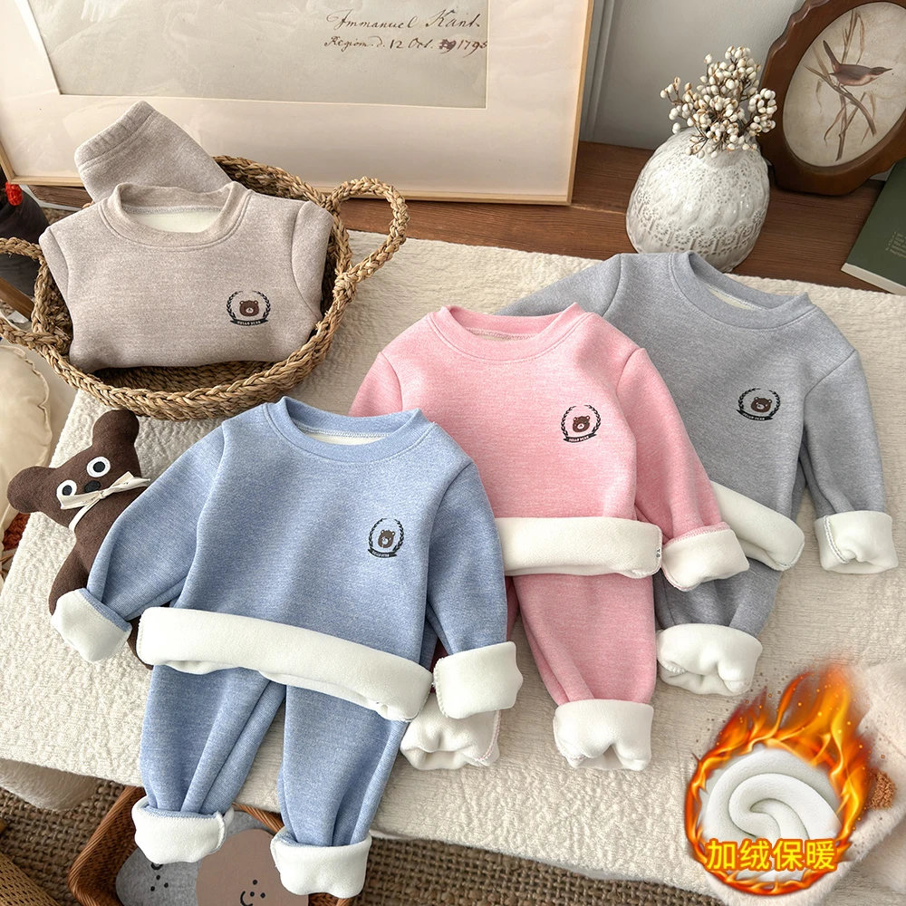 【校服神器奥粒绒加绒加厚】儿童保暖套装家居服秋衣秋裤女童睡衣