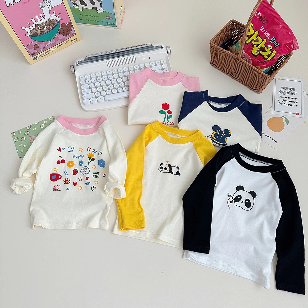 【A类纯棉】儿童时尚插肩长袖T恤春秋季韩版洋气印花打底衣