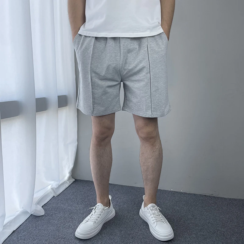 不过膝四分裤男针织纯棉弹力运动外穿个性潮男4分裤纯色外穿宽松