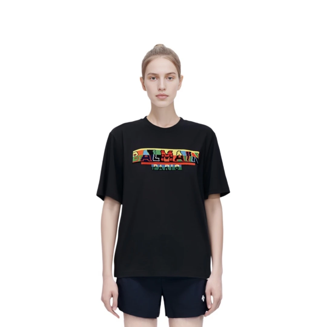 95新  51900/BALMAIN SS22 黑色Logo印花圆领短袖T恤/XS码/99新
