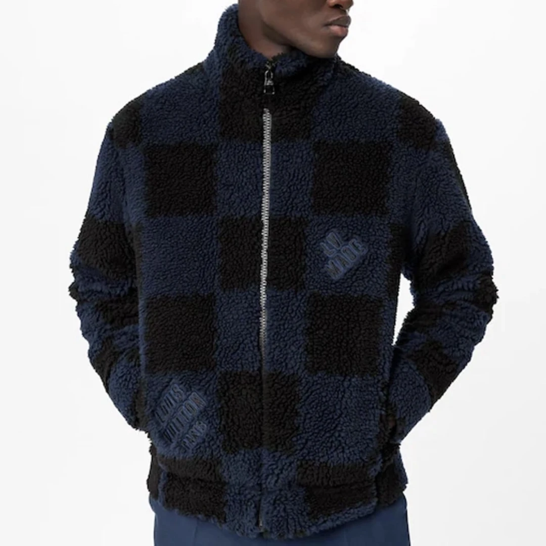 LOUIS VUITTON x nigo2蓝色棋盘格羊羔绒外套/5L码/99新/M6269