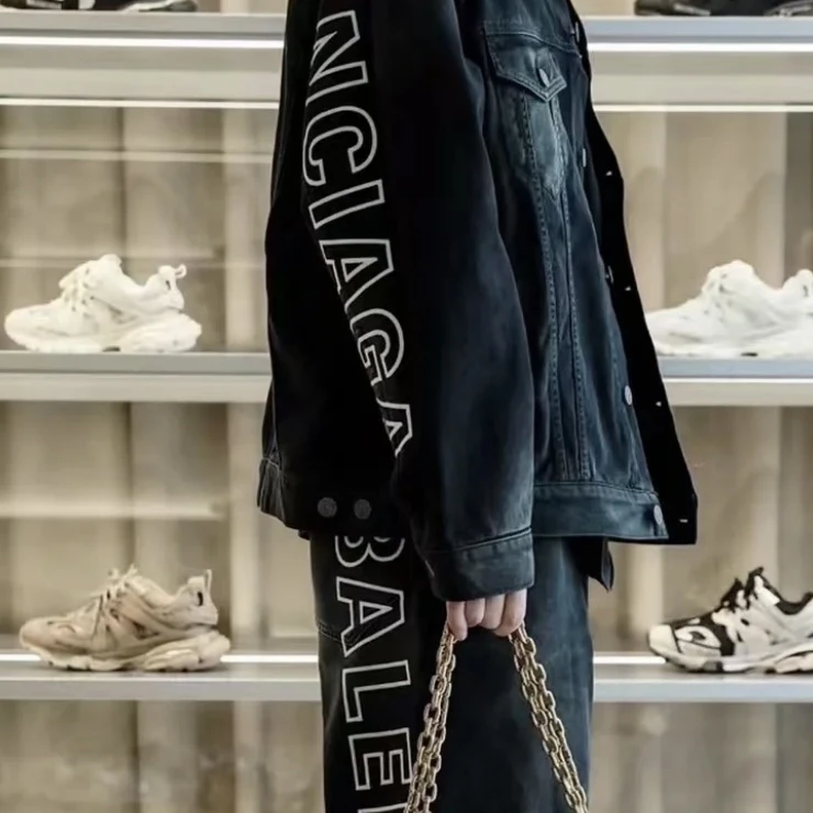 51809/Balenciaga SS24黑色logo牛仔夹克外套/XS码/99新