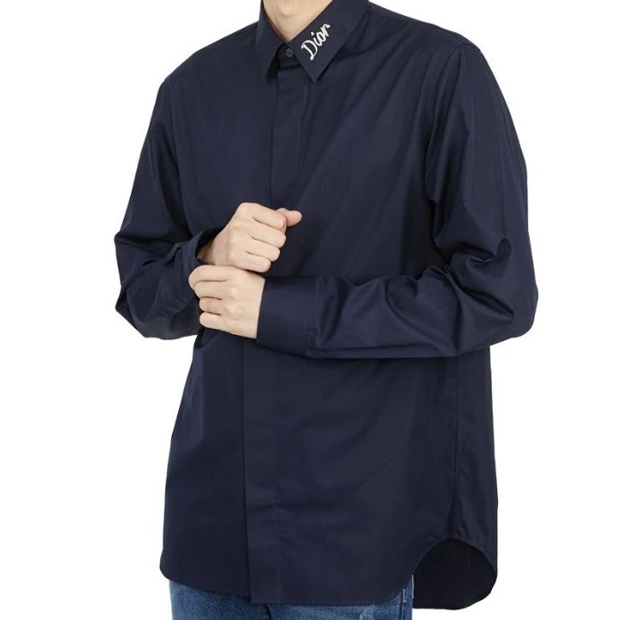 9434/DIOR SS23 深蓝色Logo印花长袖衬衫/37码/99新/公价5725