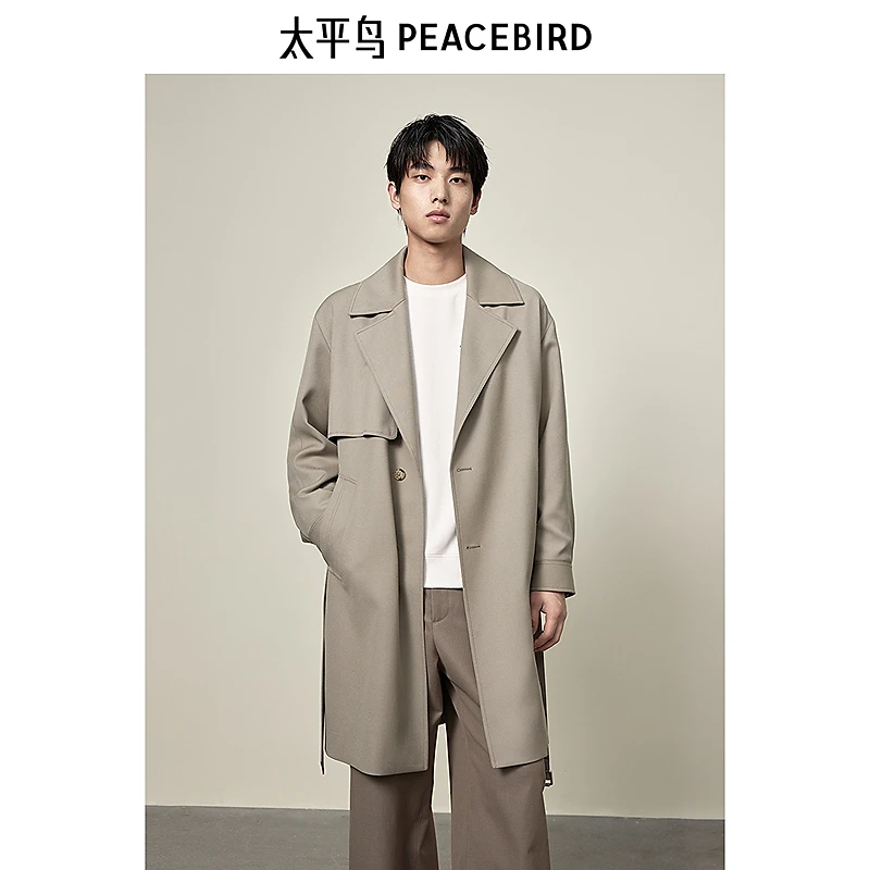 【商场同款】太平鸟男装春季中长款羊毛风衣休闲男士B1BEE3325
