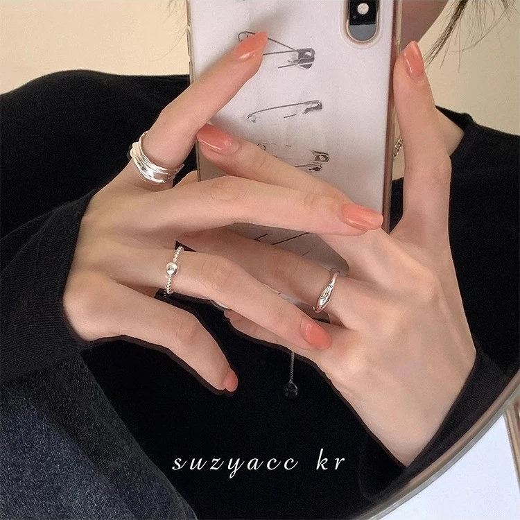 笑脸花边戒指女ins潮小众设计简约素圈个性字母开口可调节食指戒