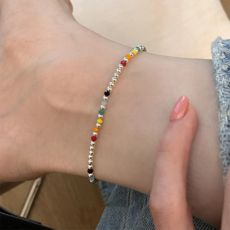 手工串珠彩虹脚链女2023新款潮夏季波西米亚异域风情足链闺蜜礼物