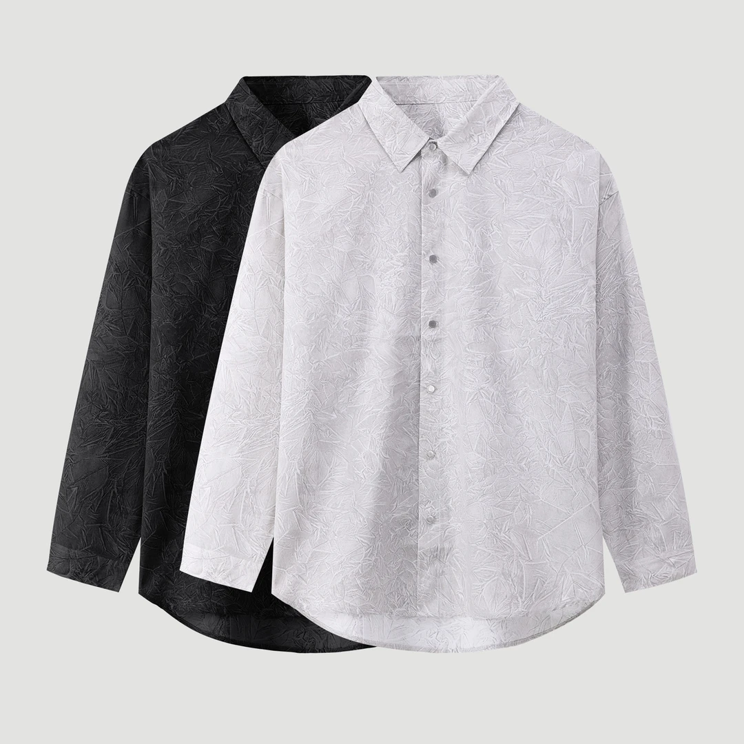 HERBEL/黑白2024秋季高密印花长袖衬衫外套休闲日系衬衫双色户外