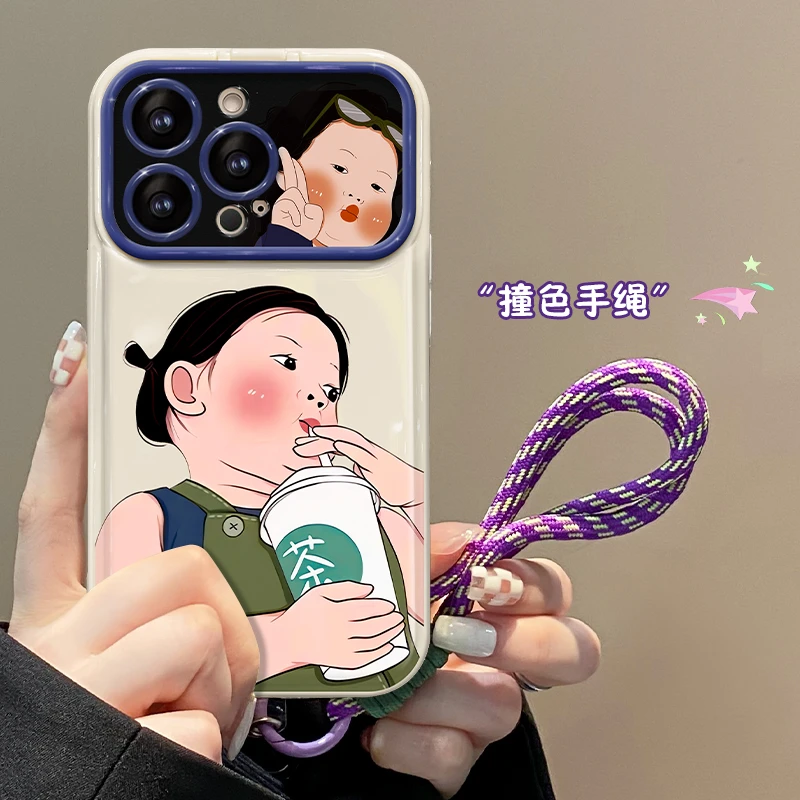 搞笑女苹果14华为vivo小米oppo翻盖镜子大视窗iPhone15手机壳