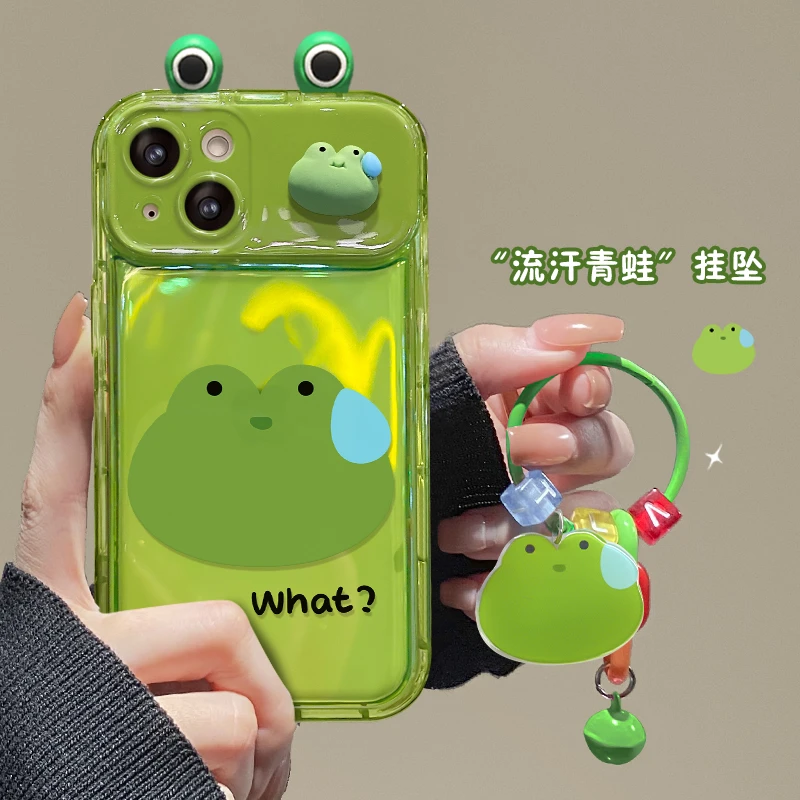 可爱流汗蛙苹果华为/vivo/oppo/小米翻盖镜子iPhone15pro手机壳